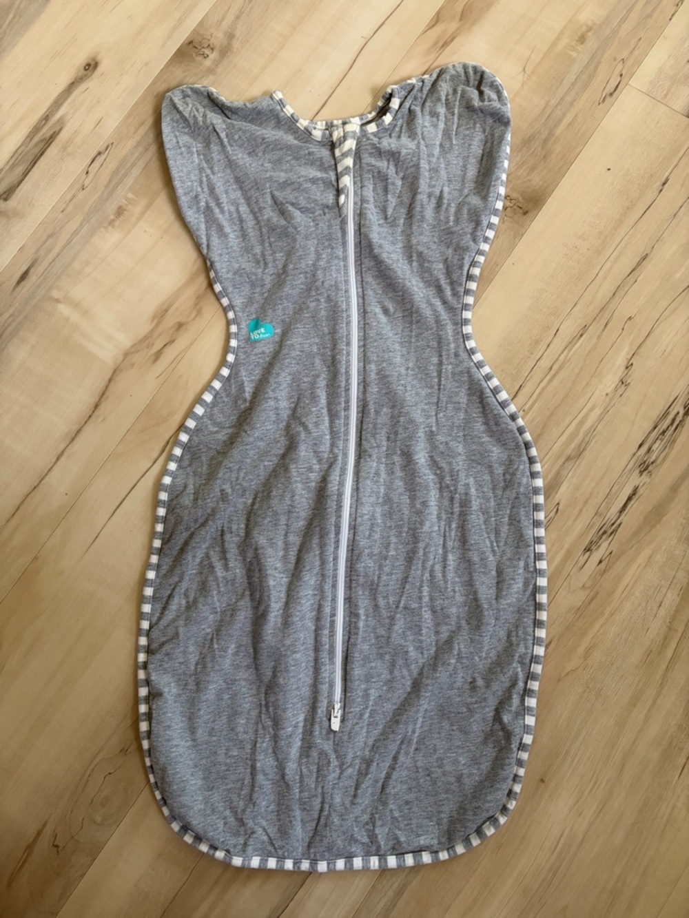 Love to dream Gray Sleeveless Swaddle Sleep Sack with Striped Trim